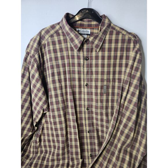 Columbia Mens X-Large Tall Brown Nylon Long Sleeve Chest Pocket Hike Fish - Picture 1 of 11